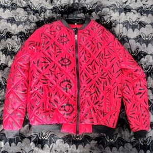 Handpainted Eye Hot Orange Bomber Jacket